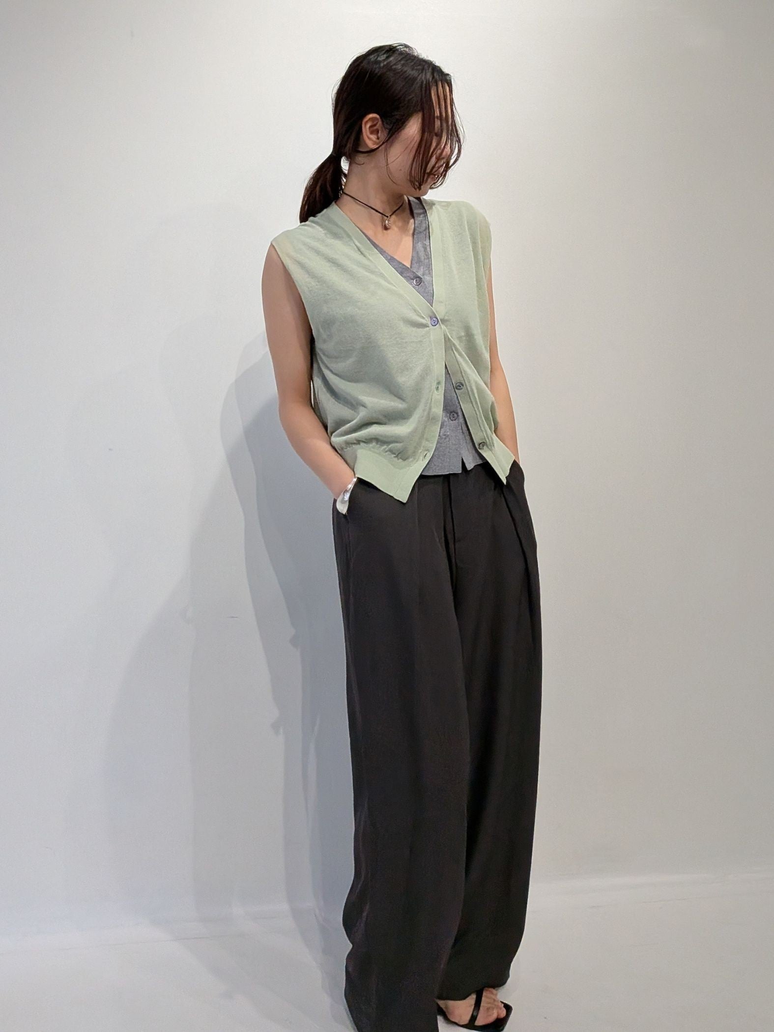 【2piece】sheer layerd vest