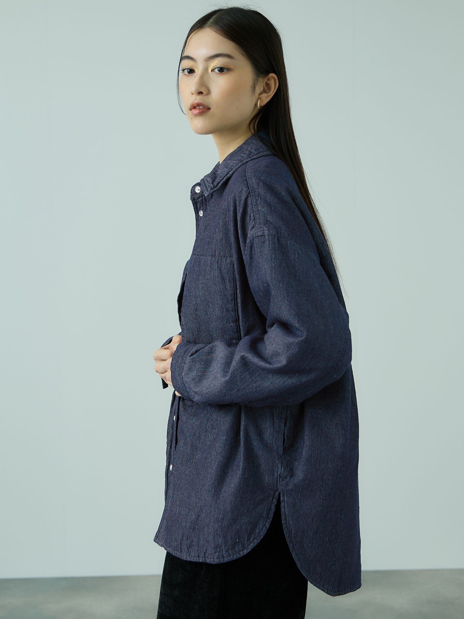 パデッドデニムビッグシャツ≪洗濯機で洗える≫