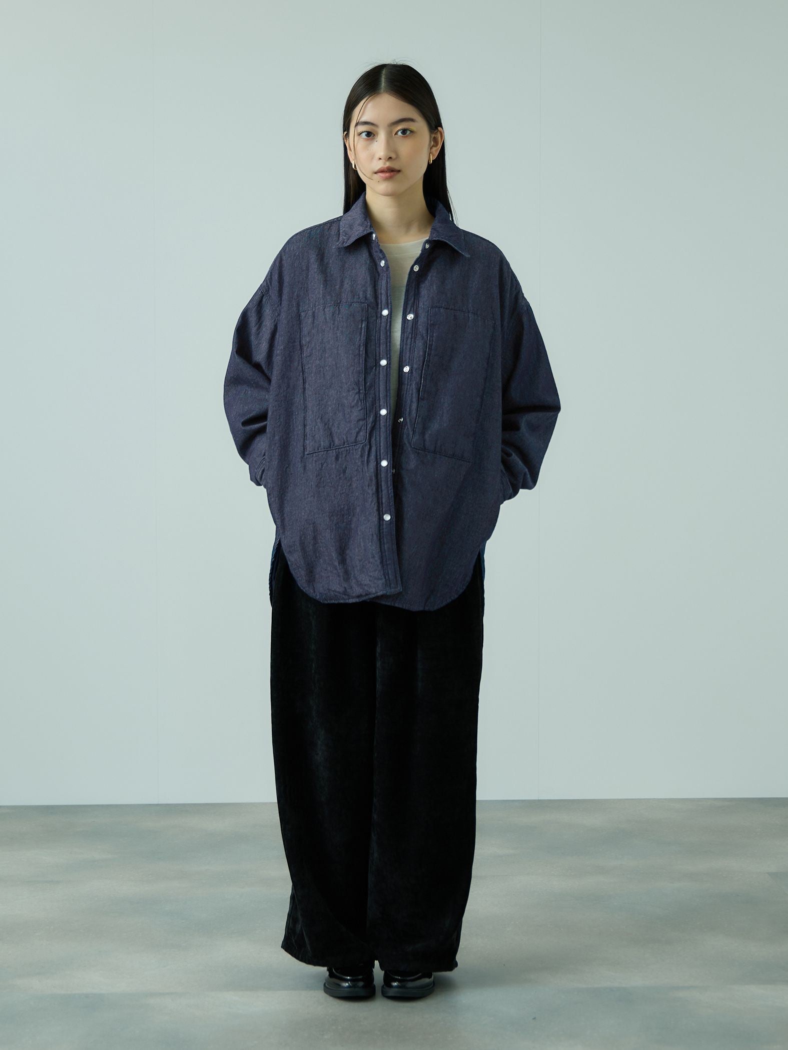 パデッドデニムビッグシャツ≪洗濯機で洗える≫