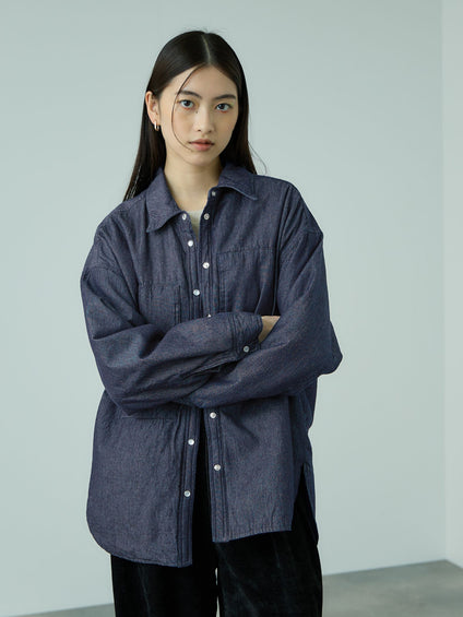 パデッドデニムビッグシャツ≪洗濯機で洗える≫