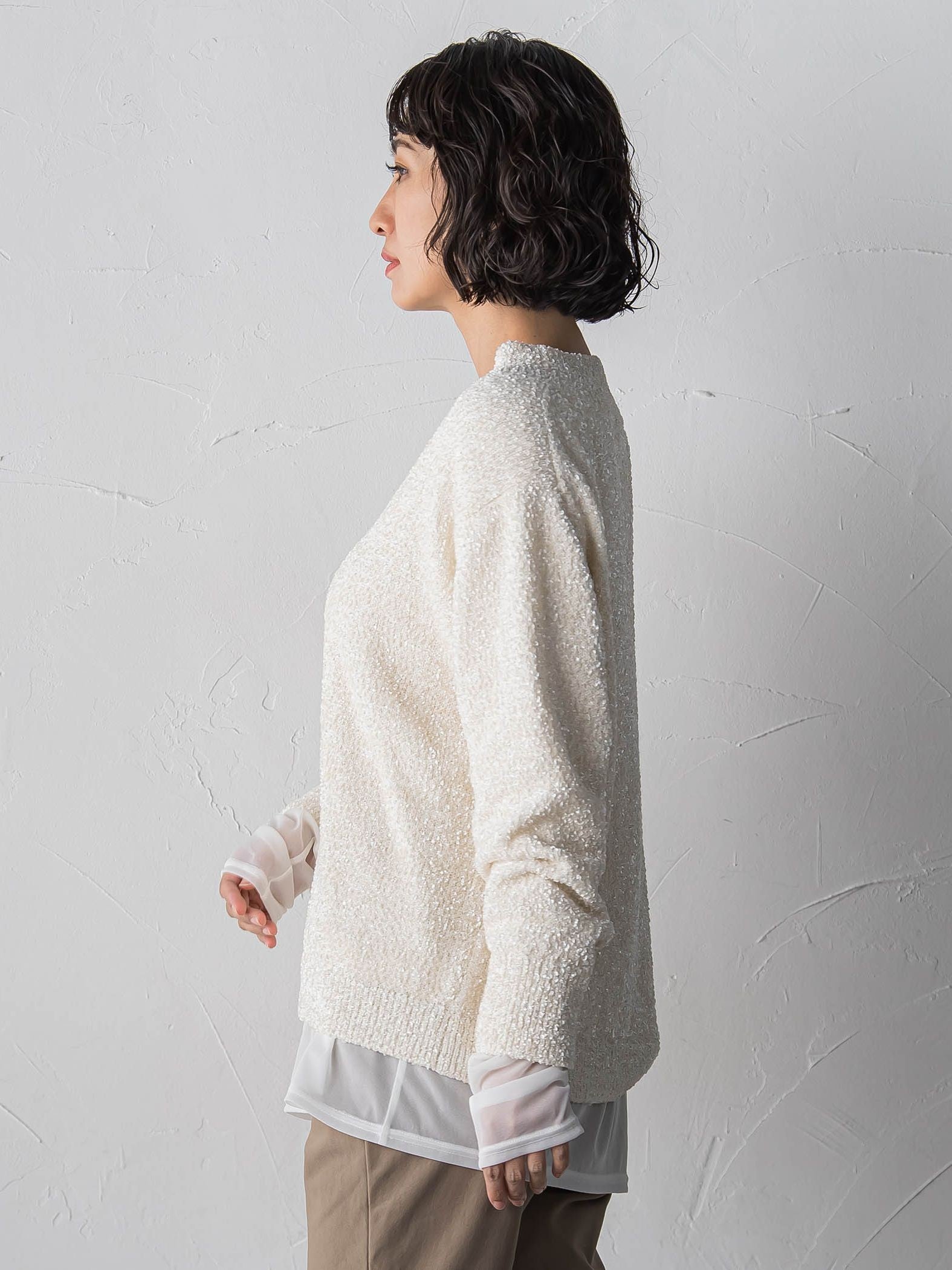 【大きいサイズ】ツヤモールVネックニット