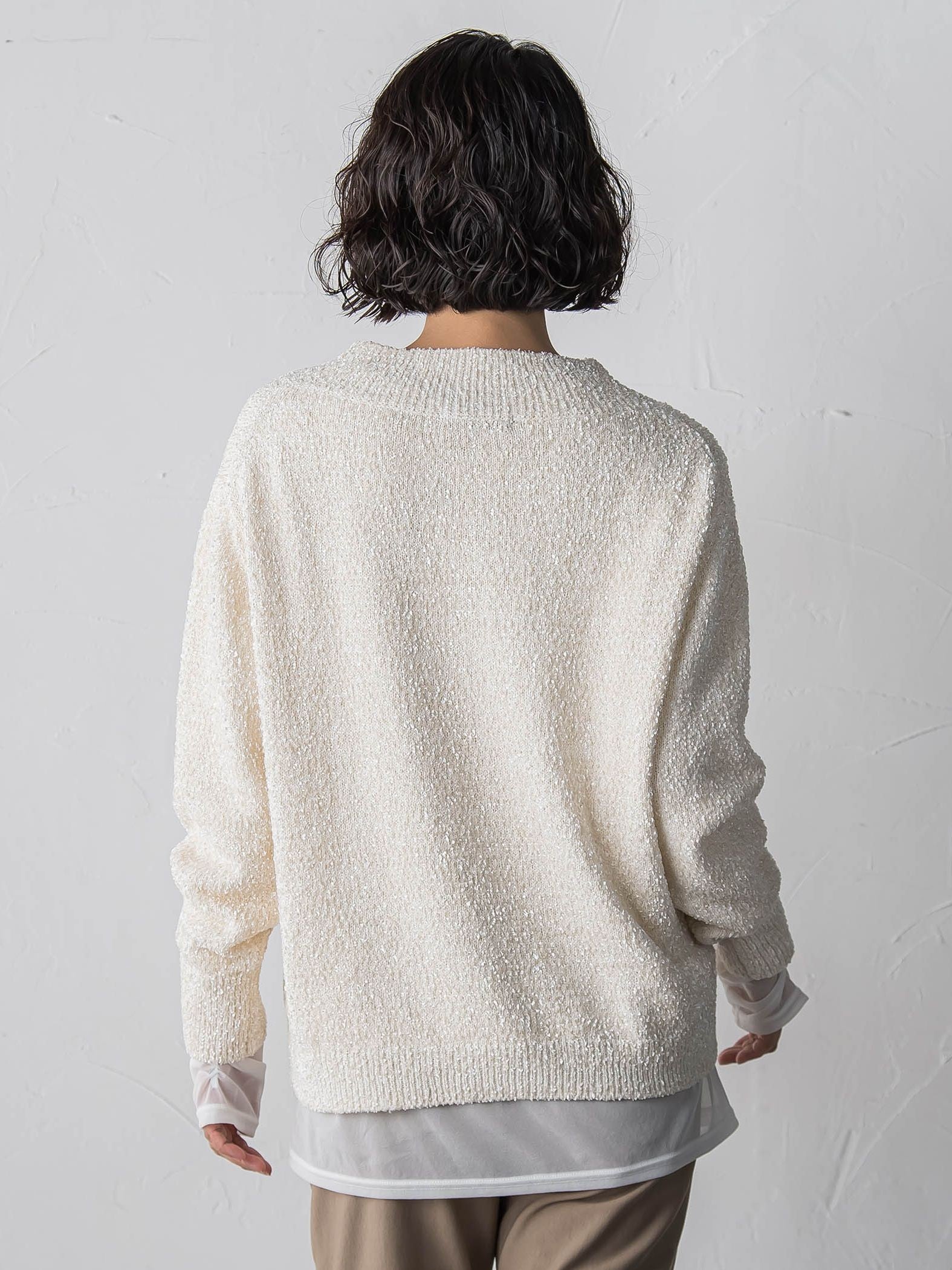 【大きいサイズ】ツヤモールVネックニット