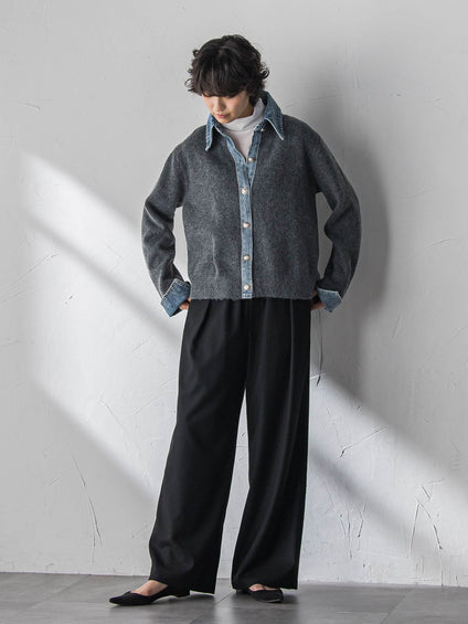 デニムレイヤード風カーディガン≪手洗い可能≫