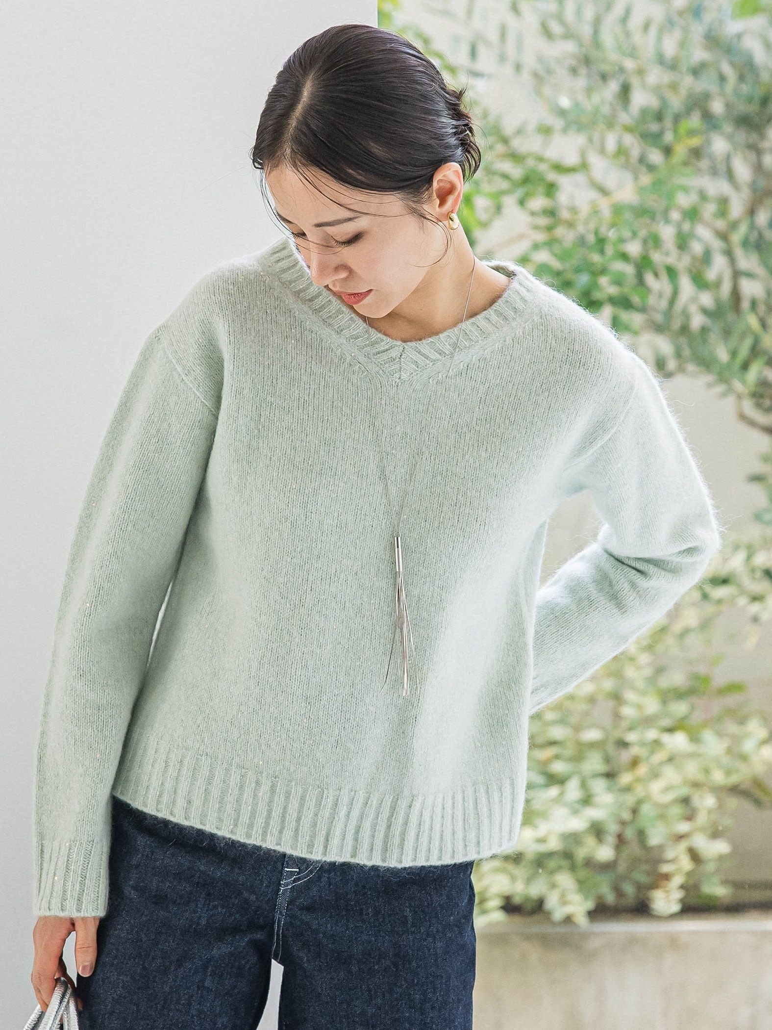 スパンコールラメVネックニット≪洗える≫