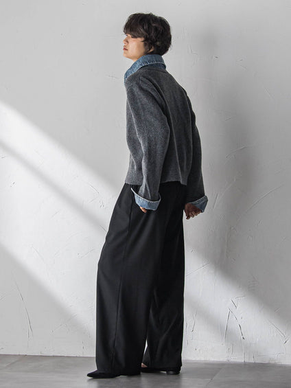 デニムレイヤード風カーディガン≪手洗い可能≫