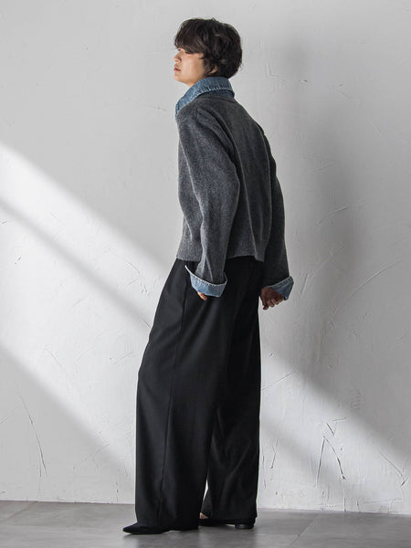 デニムレイヤード風カーディガン≪手洗い可能≫