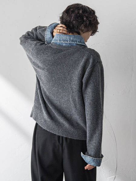 デニムレイヤード風カーディガン≪手洗い可能≫