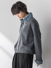 デニムレイヤード風カーディガン≪手洗い可能≫