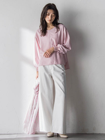 【一瞬で楽とキレイを叶える】タンブラーオックスギャザー袖ブラウス≪手洗い可能≫