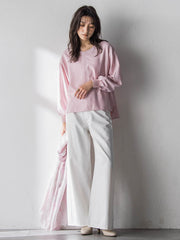 【一瞬で楽とキレイを叶える】タンブラーオックスギャザー袖ブラウス≪手洗い可能≫