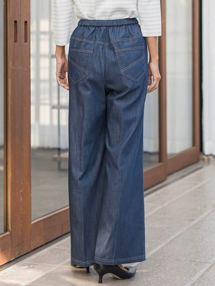 【大きいサイズ】セルロースデニムワイドパンツ