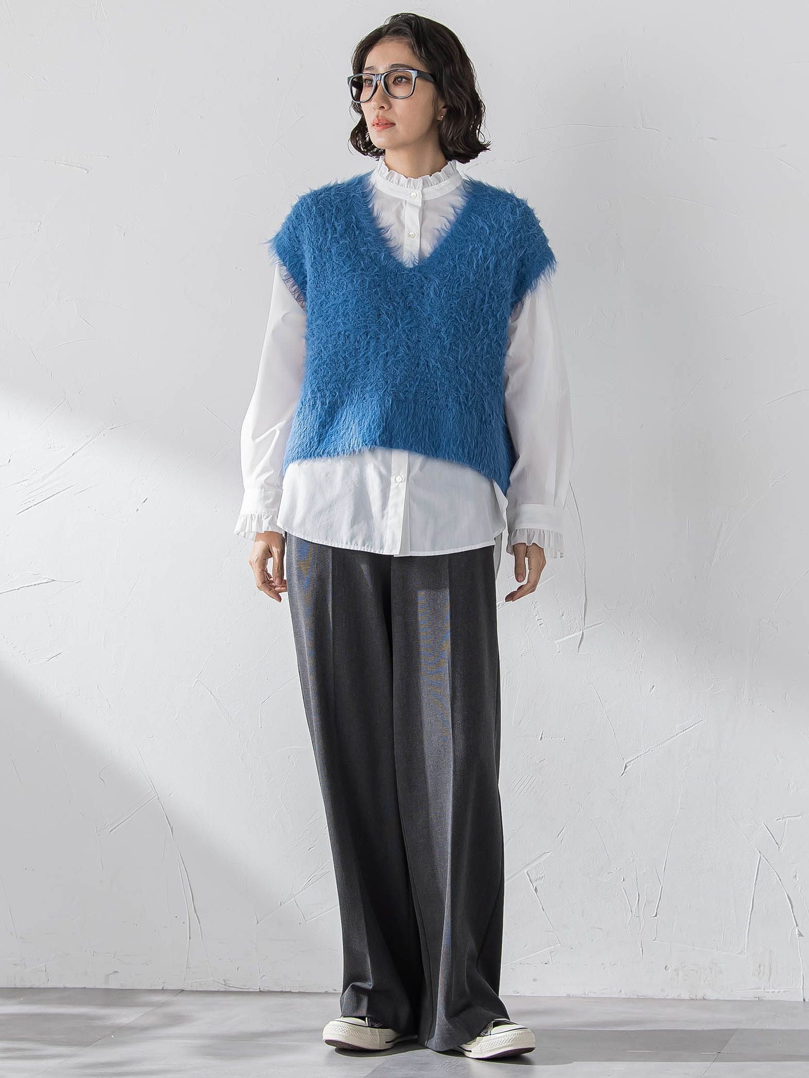 透かしフェザーニットジレ