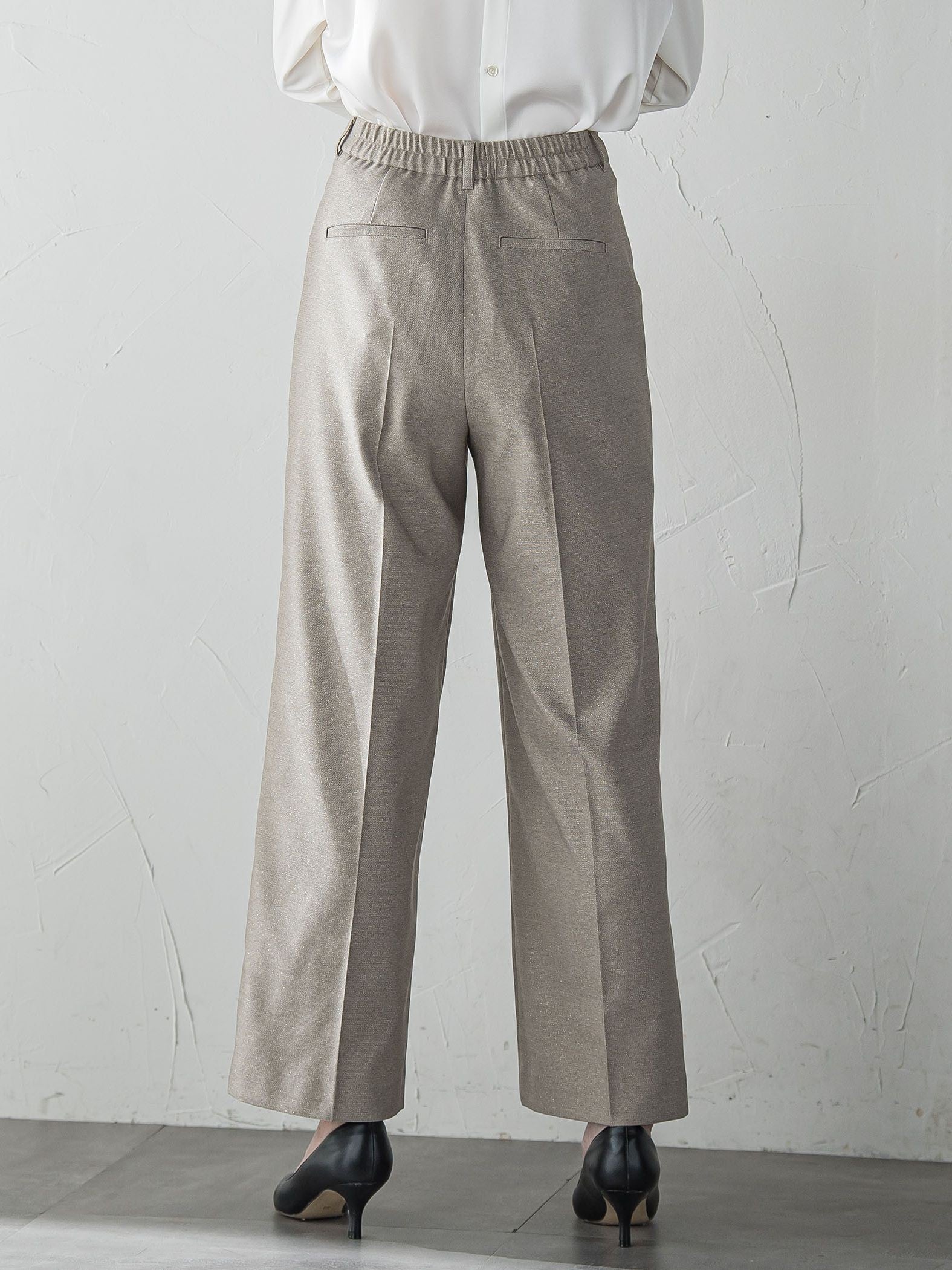 【大きいサイズ】キラメキストレッチワイドパンツ≪洗濯機で洗える≫