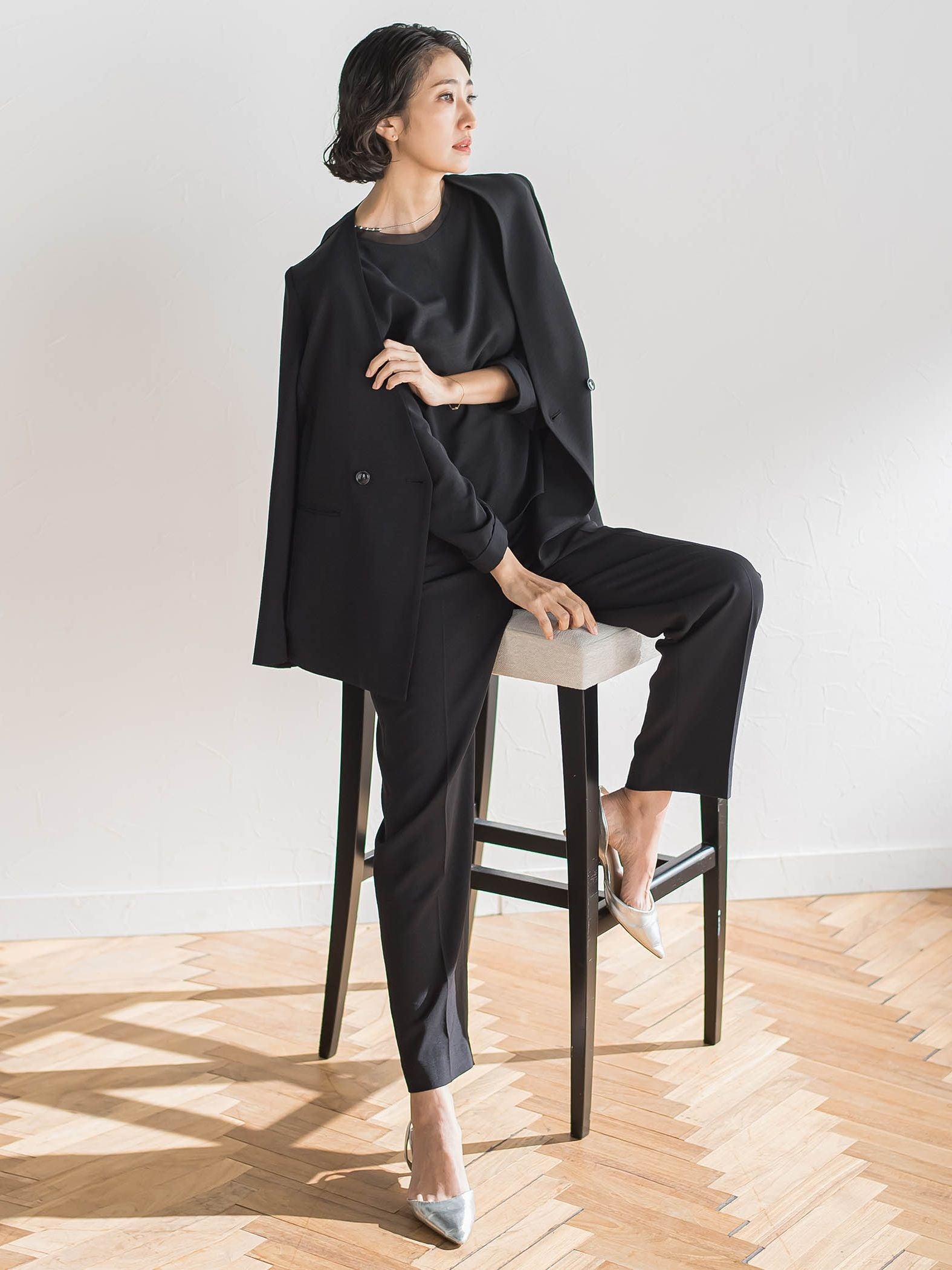 【大きいサイズ】ハイストレッチカルゼストレートパンツ