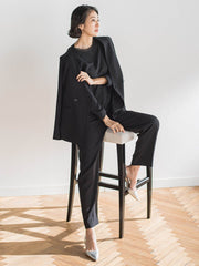 【大きいサイズ】ハイストレッチカルゼストレートパンツ