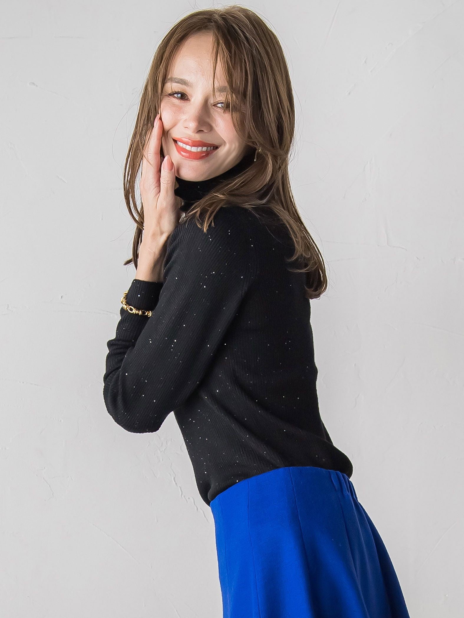 【新色追加】スパンコールリブタートルニット