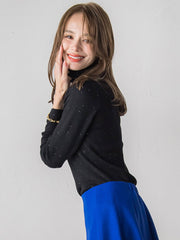 【新色追加】スパンコールリブタートルニット