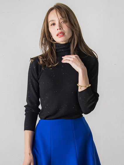 【新色追加】スパンコールリブタートルニット