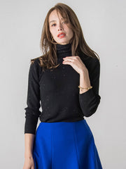 【新色追加】スパンコールリブタートルニット