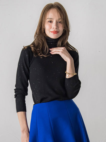 【新色追加】スパンコールリブタートルニット