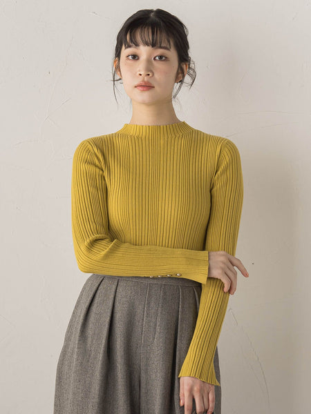 袖ボタンランダムリブニット≪手洗い可能≫