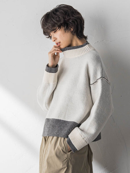 【WEB限定】ハイネック配色ニット≪手洗い可能≫