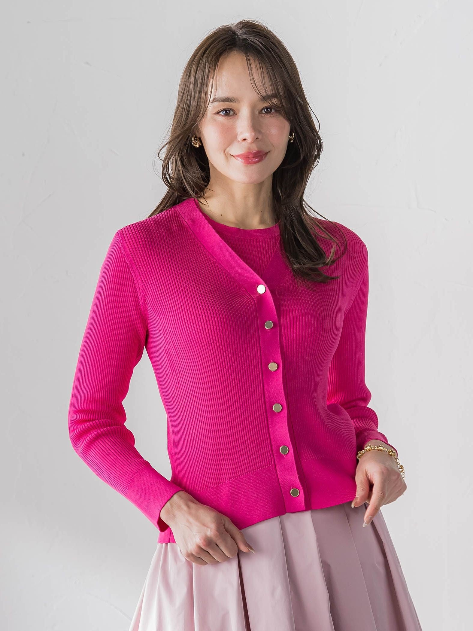 LUCINDAリブニットVカーディガン