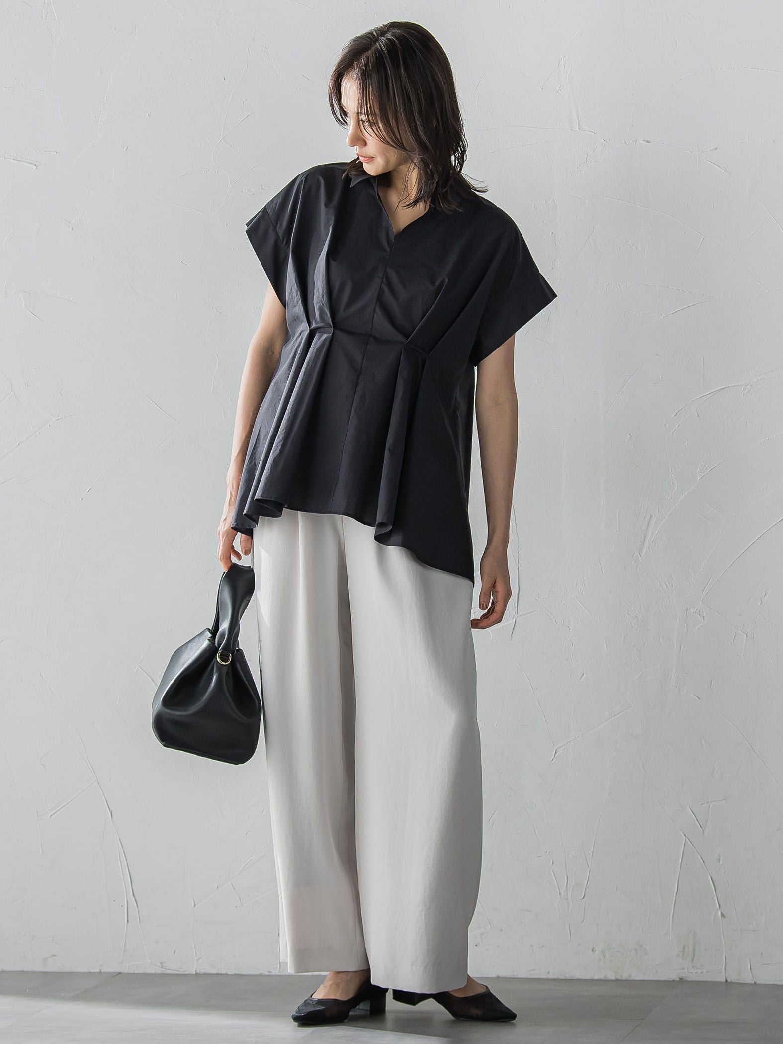 タイプライターペプラムブラウス≪洗濯機で洗える≫