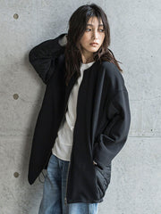 ダンボール×キルティングロングノーカラーブルゾン
