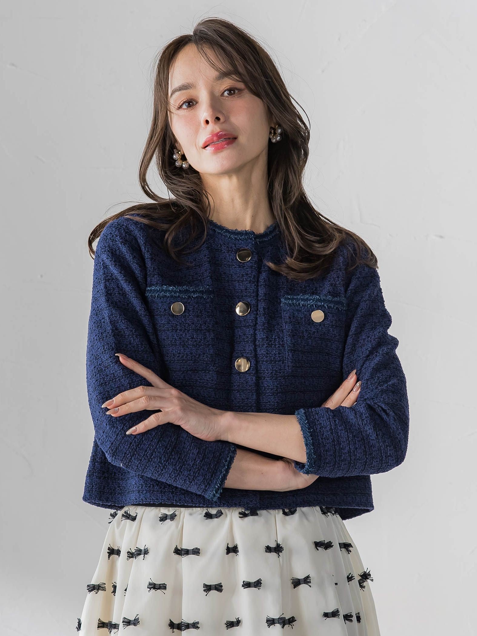 ツイードニットカーディガン