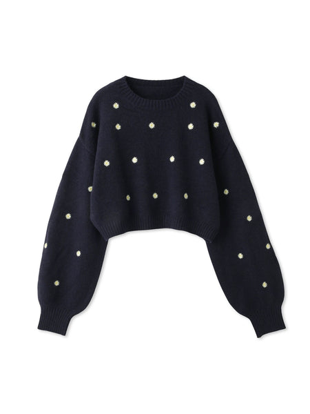 マーガレット刺繍ニットプルオーバー≪手洗い可能≫