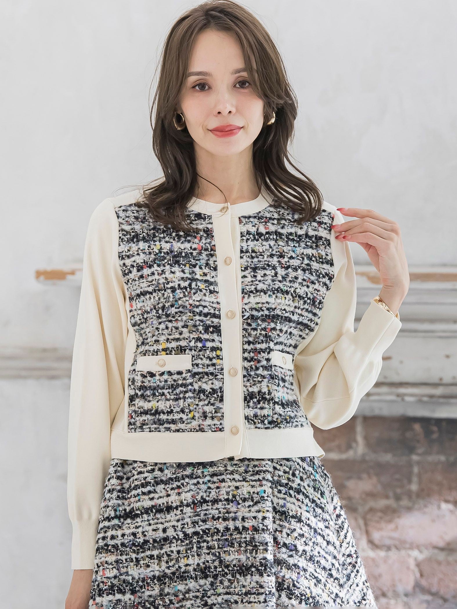 CLARENSONミックスツイードカーディガン