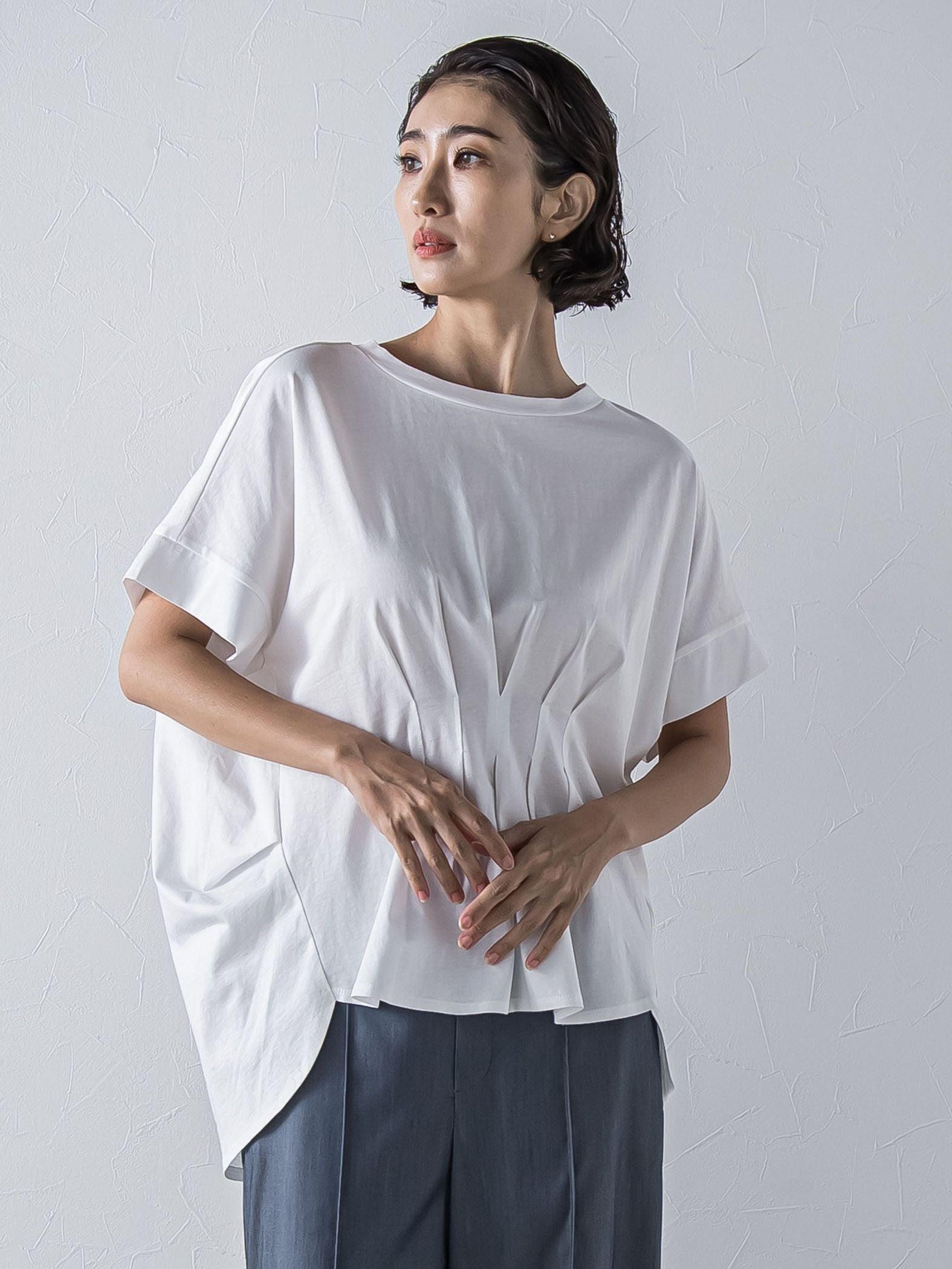 【WEB限定】ウエストタックカットソー≪手洗い可能≫