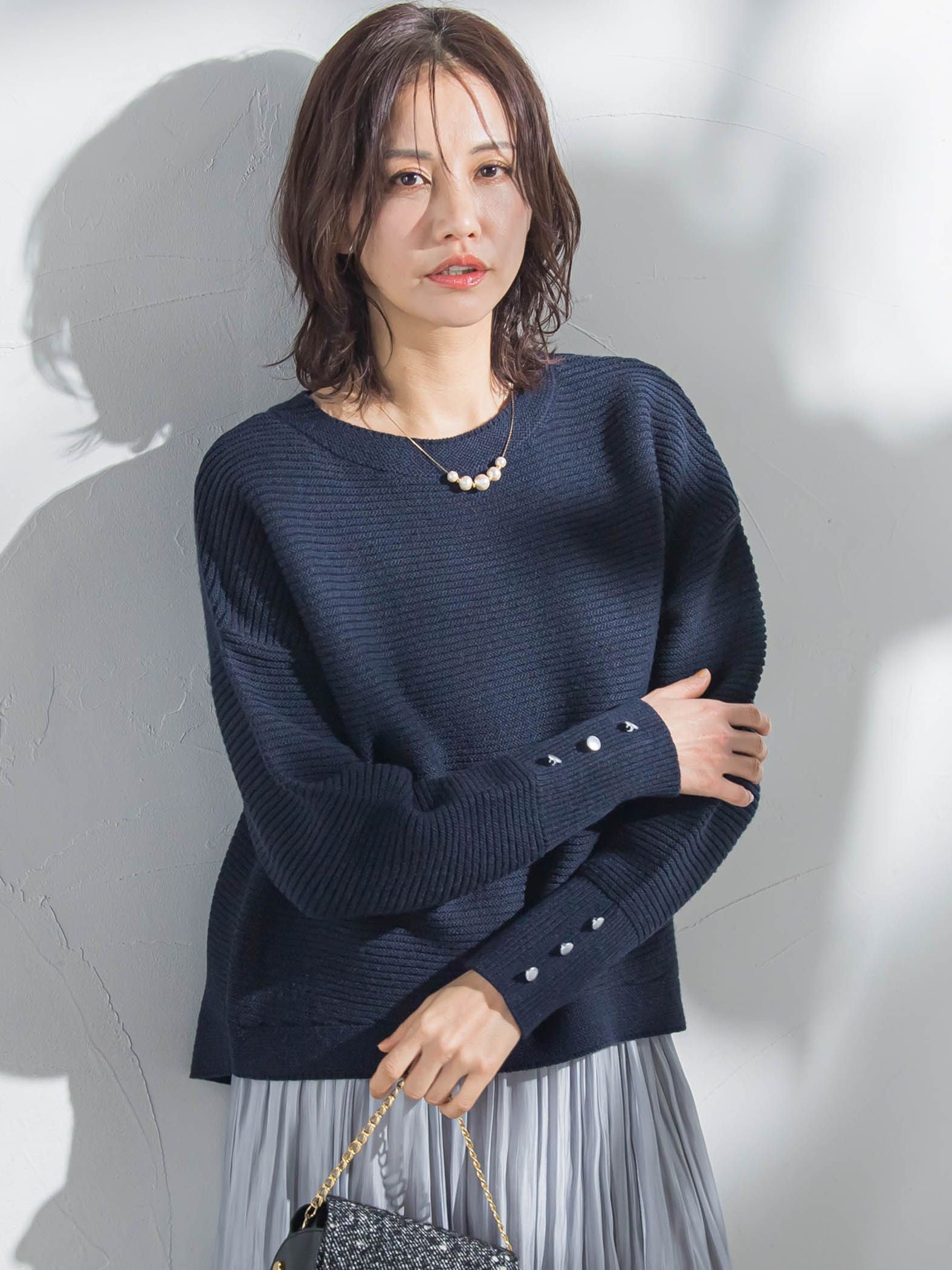 【WEB限定】袖ボタンガーターニット≪手洗い可能≫