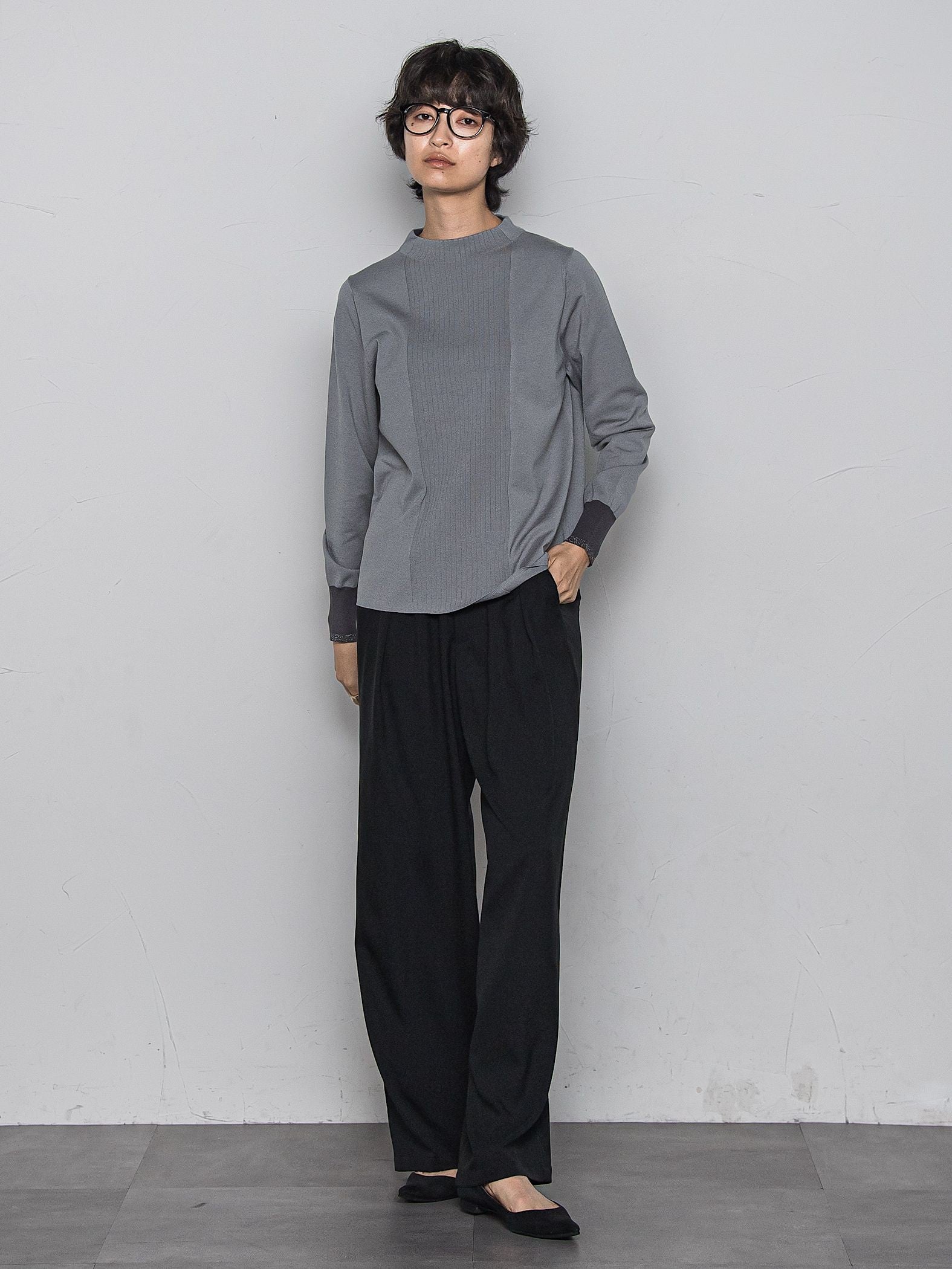 ボトルネック配色ニットプルオーバー≪手洗い可能≫