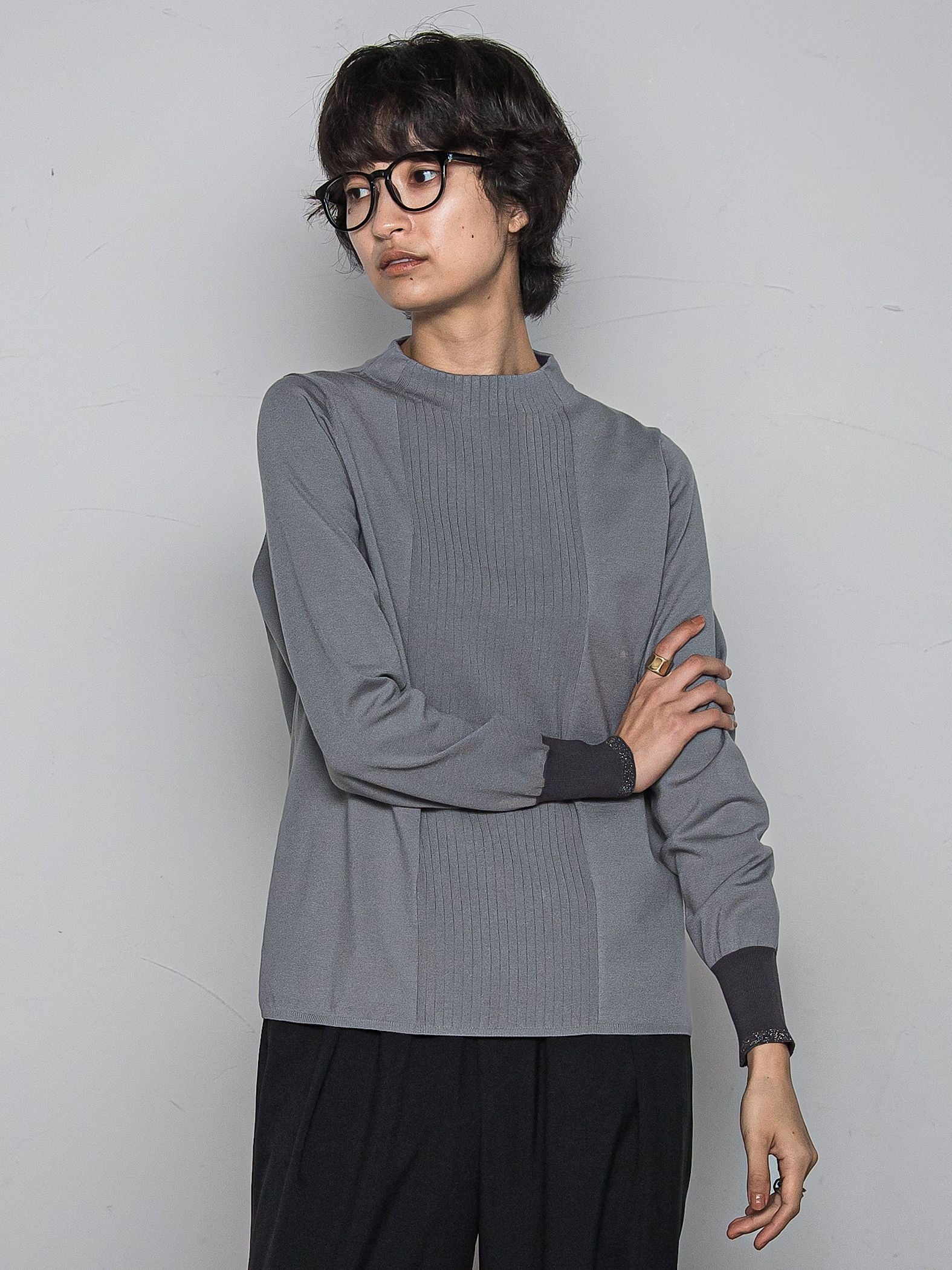 ボトルネック配色ニットプルオーバー≪手洗い可能≫