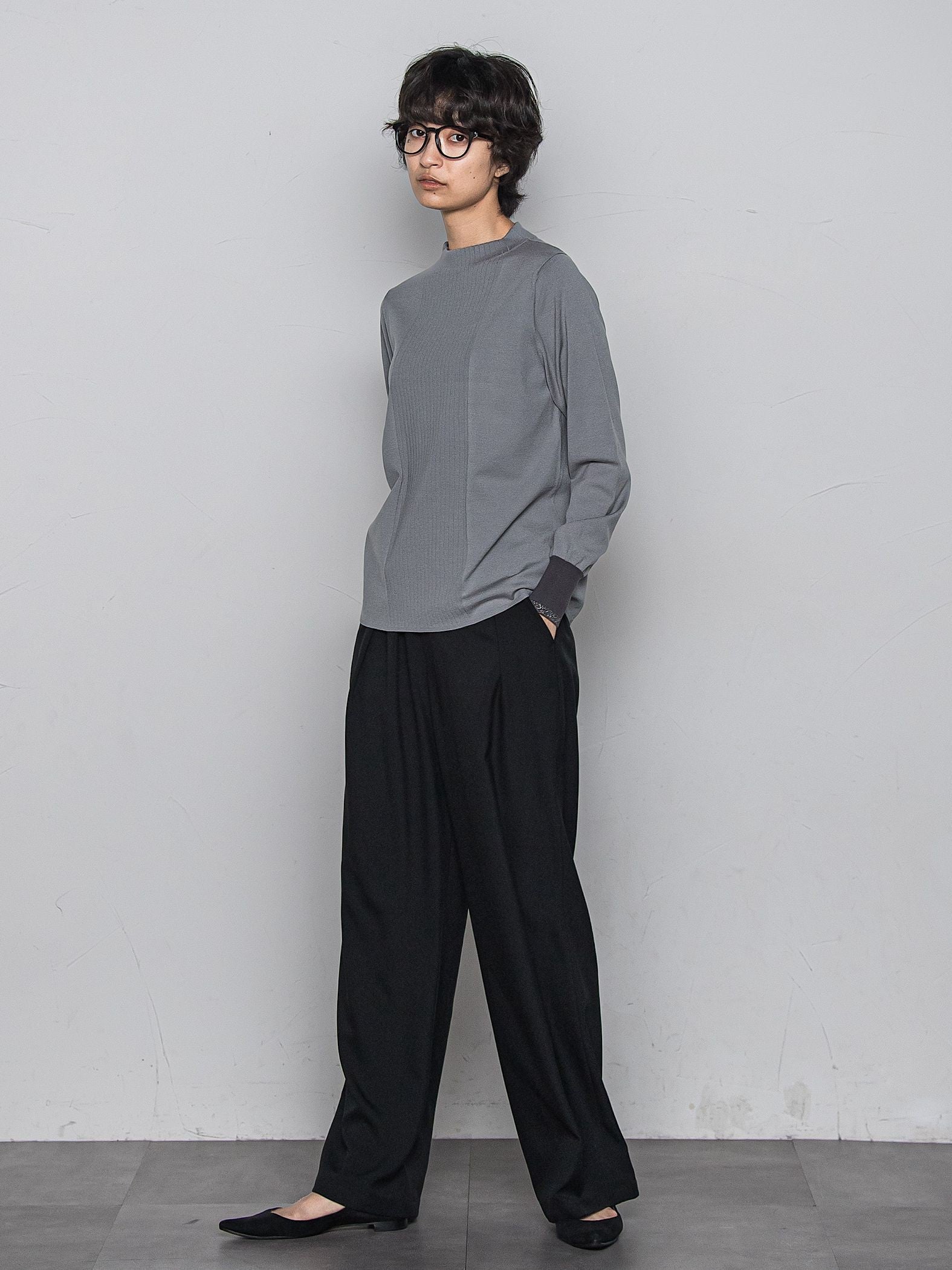 ボトルネック配色ニットプルオーバー≪手洗い可能≫