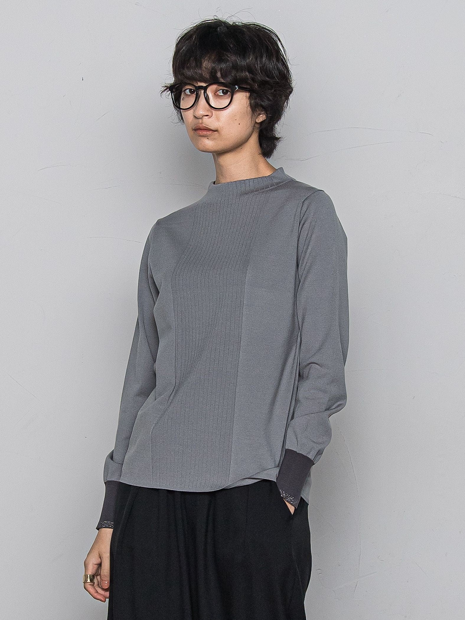 ボトルネック配色ニットプルオーバー≪手洗い可能≫