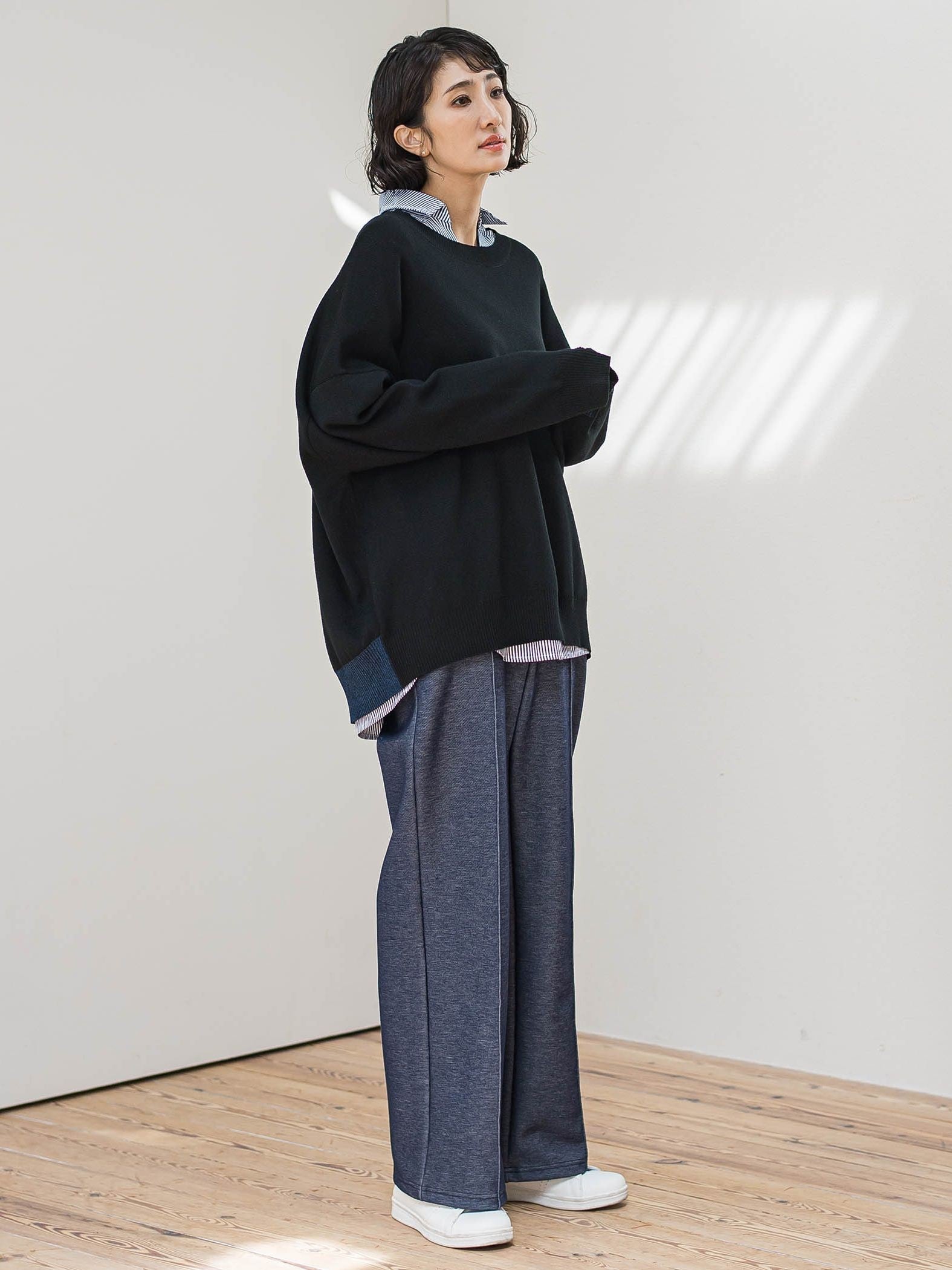 【WEB限定/新色追加】”楽暖”裏起毛ワイドパンツ≪洗濯機で洗える≫