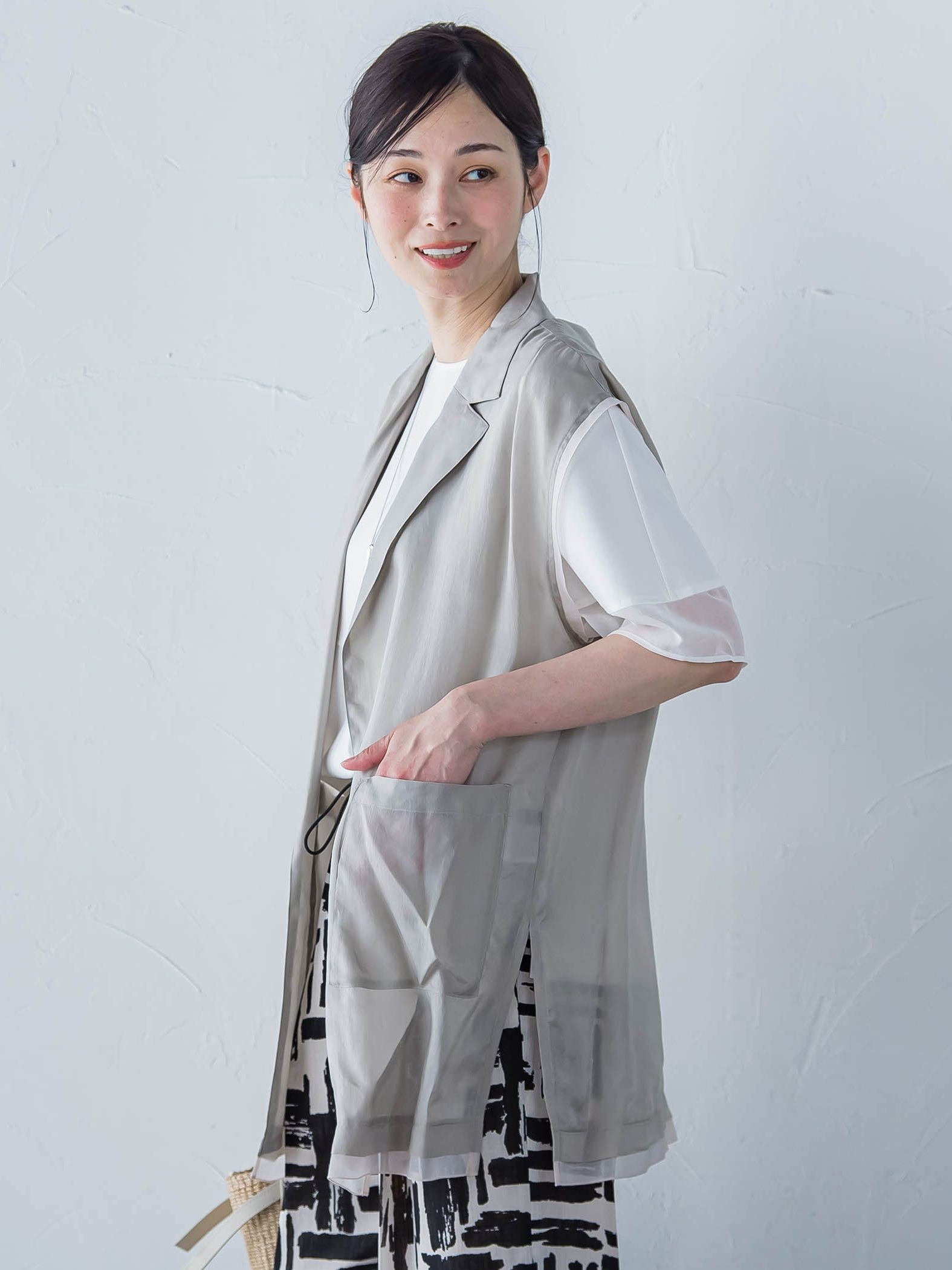 【WEB限定】フィブリルタフタロングジレ ≪手洗い可能≫
