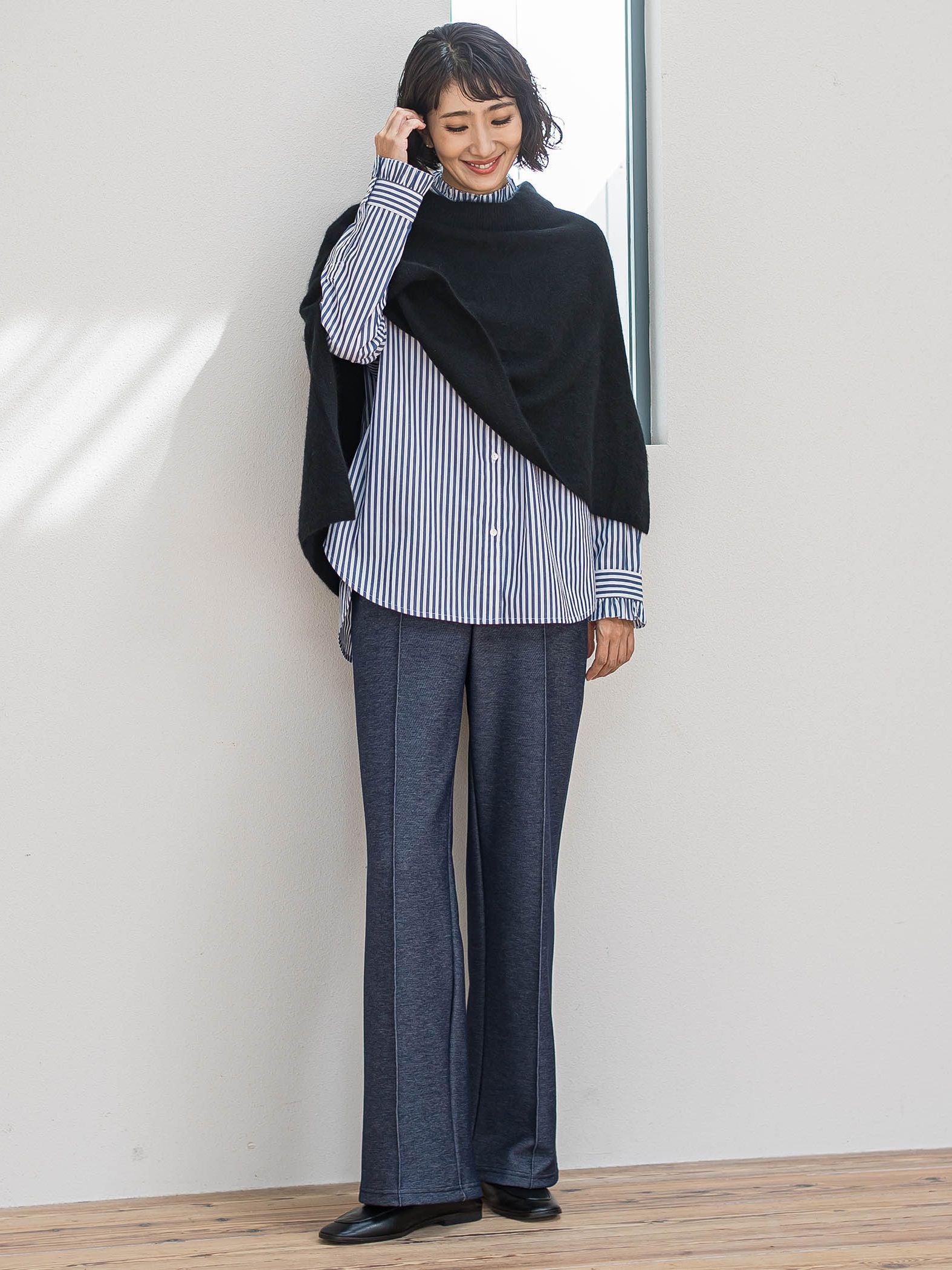 【WEB限定/新色追加】”楽暖”裏起毛ワイドパンツ≪洗濯機で洗える≫