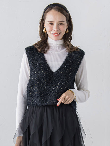 【WEB限定】フェザーラメニットベスト