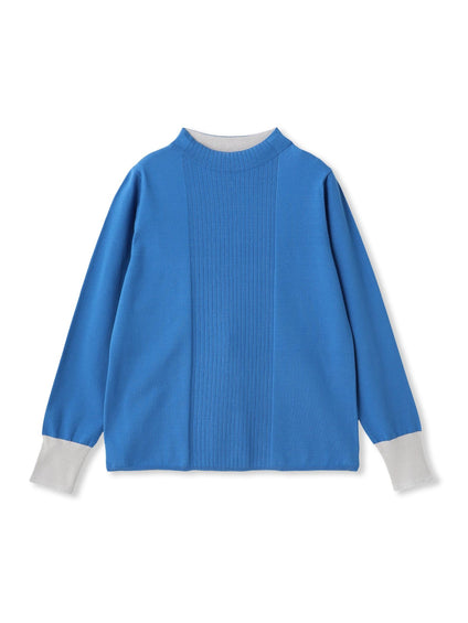 【新色追加】ボトルネック配色ニットプルオーバー≪手洗い可能≫