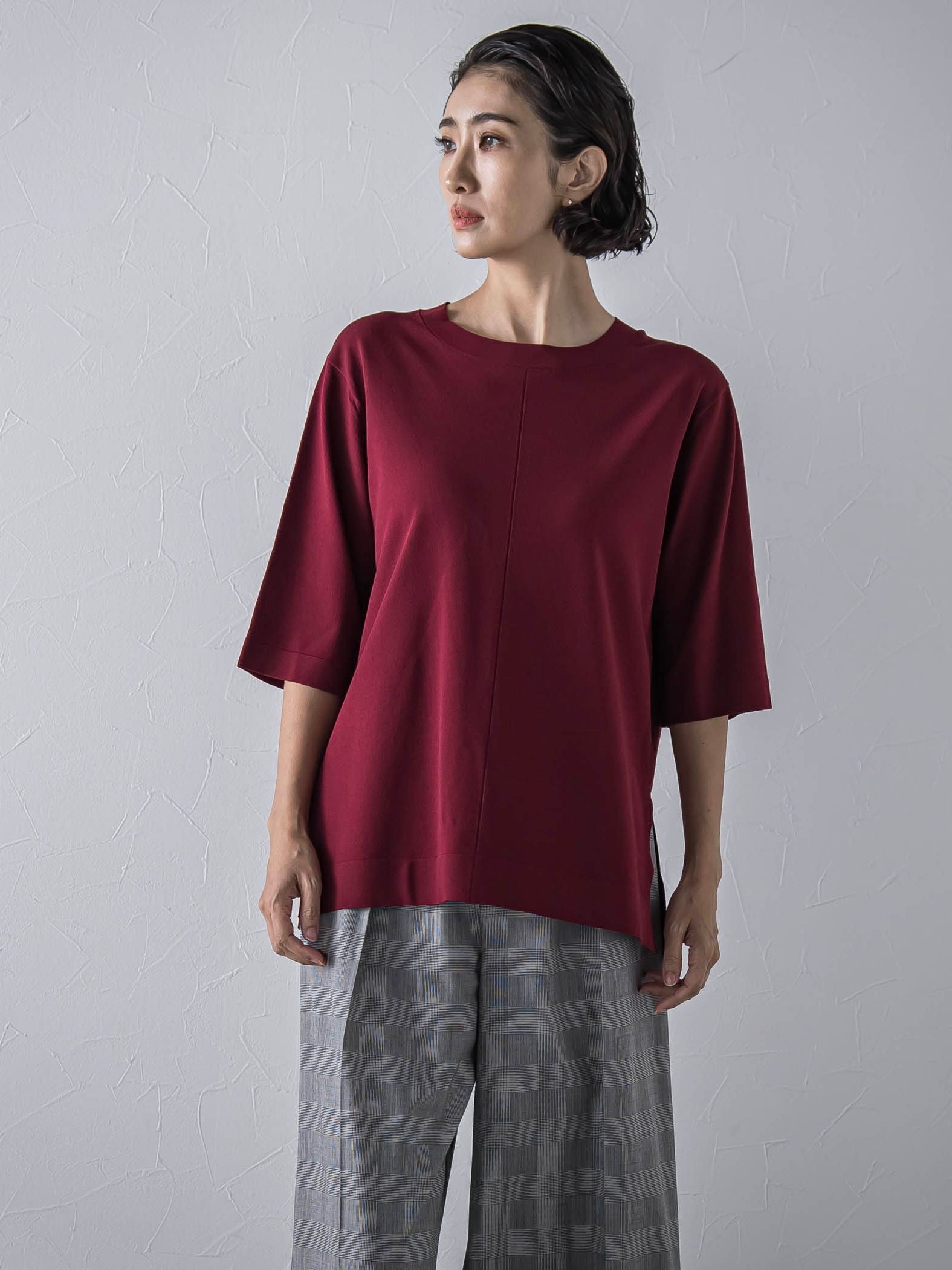 Tシャツ風ニットプルオーバー≪手洗い可能≫