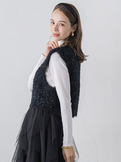 【WEB限定】フェザーラメニットベスト