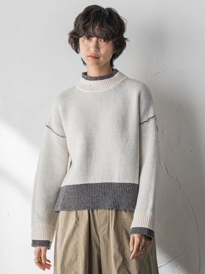 【WEB限定】ハイネック配色ニット≪手洗い可能≫
