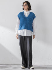 【大きいサイズ】透かしフェザーニットジレ