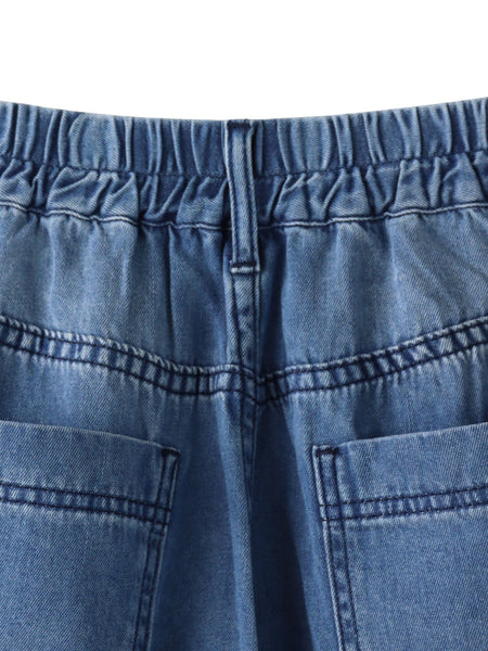 【大きいサイズ】ドレープシルクデニムパンツ