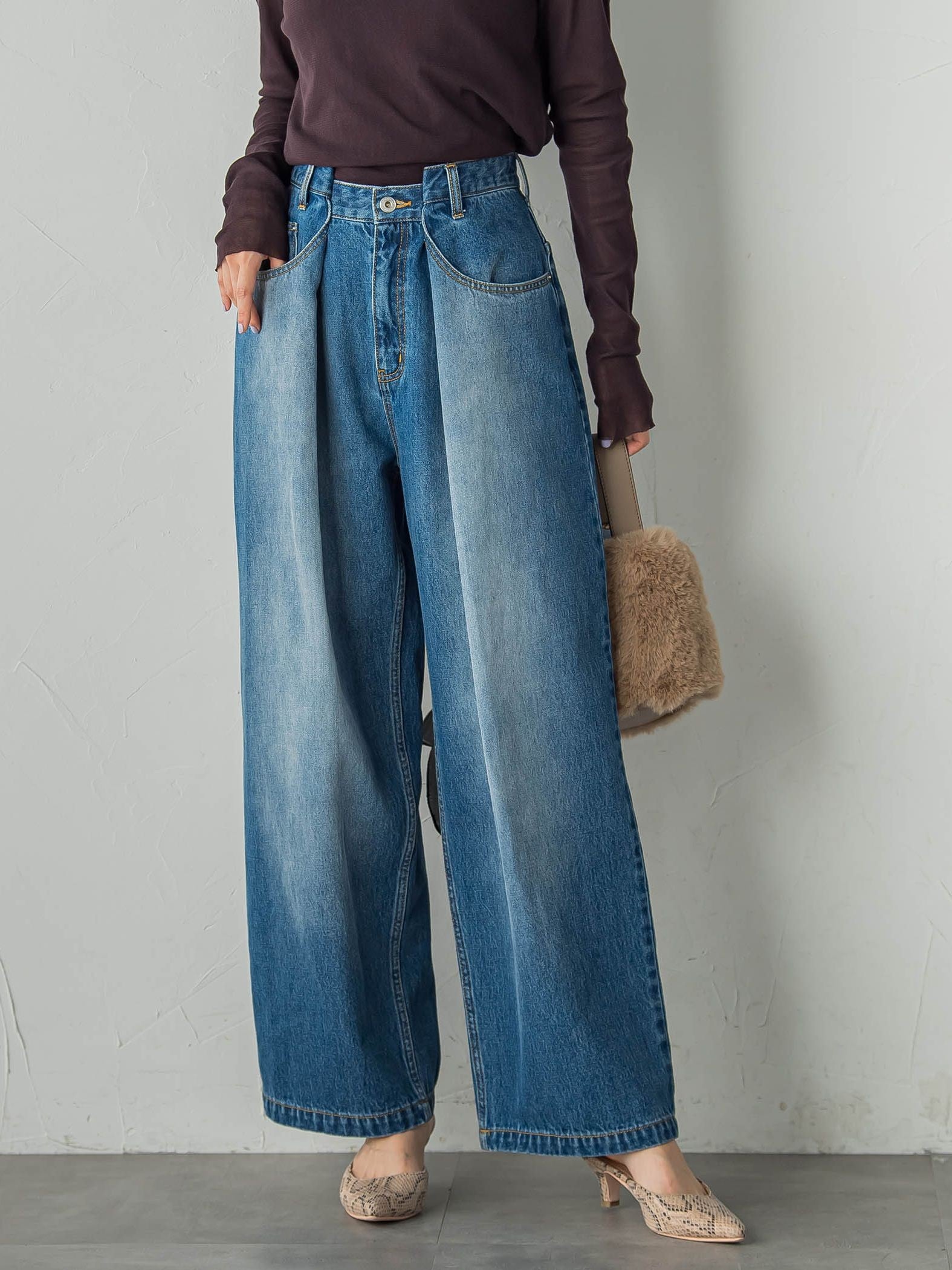 タックデニムパンツ≪洗濯機で洗える≫