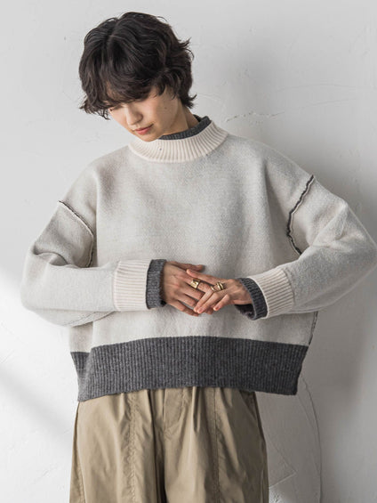 【WEB限定】ハイネック配色ニット≪手洗い可能≫